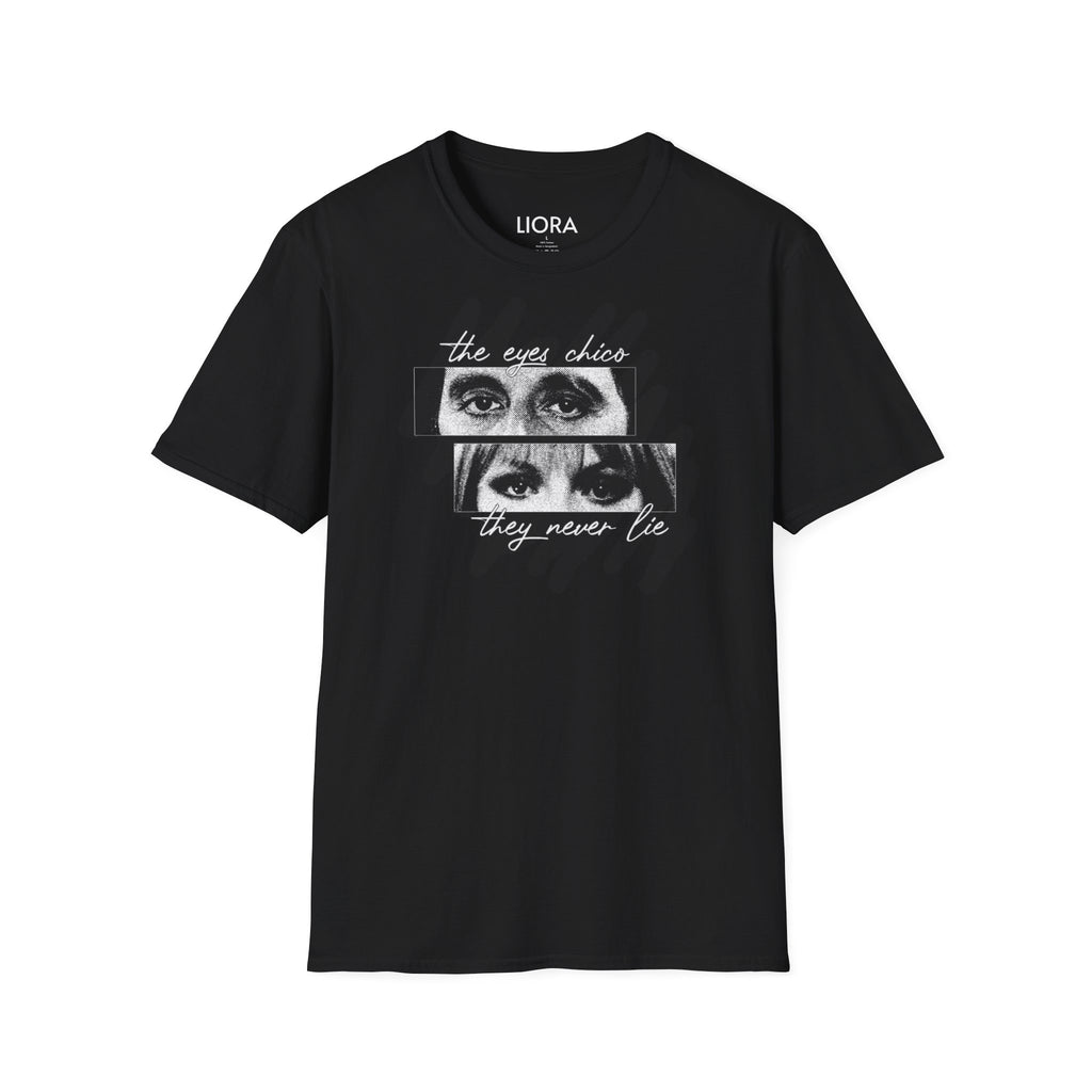 T-Shirt — Vintage Eyes Collage Graphic Tee ("the eyes chico, they never lie")