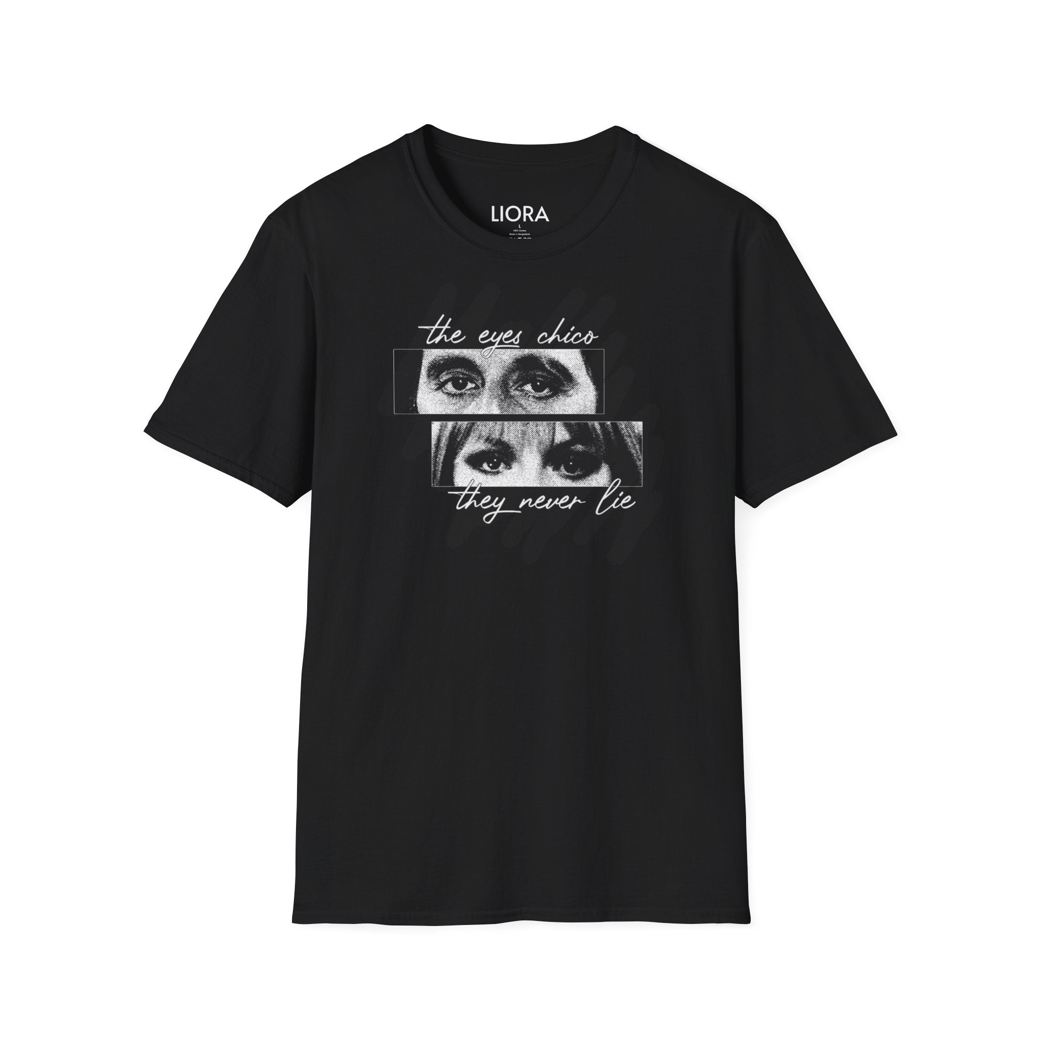 T-Shirt — Vintage Eyes Collage Graphic Tee ("the eyes chico, they never lie")